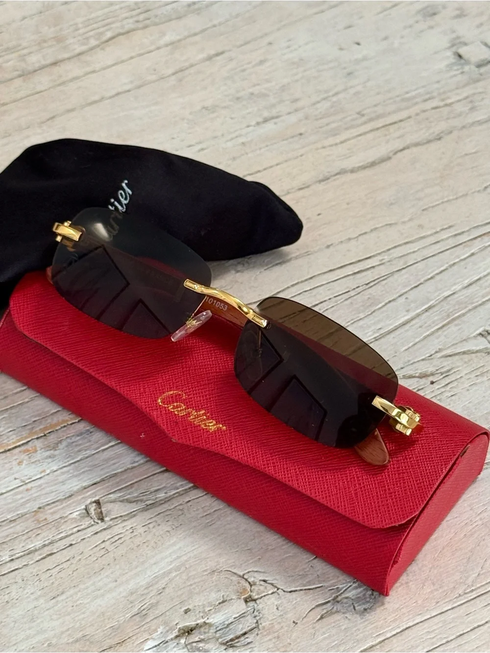 Cartier Gold and wood sunglasses Authentic
